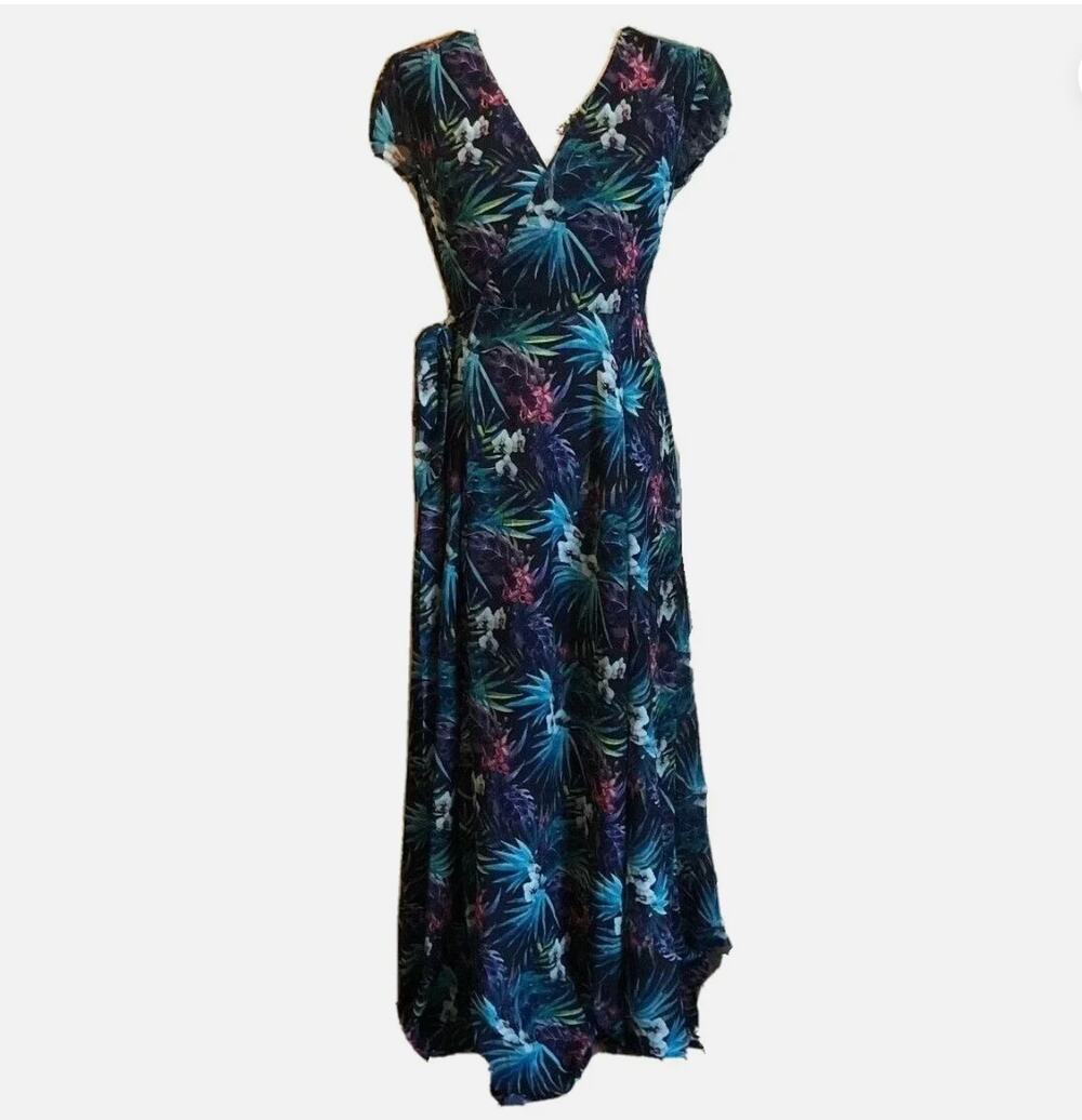 The House of Flynn Black Tropical Maxi Wrap Tropical Palm Leaf Size Medium